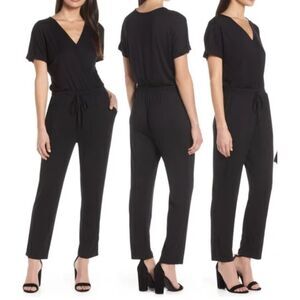 NWOT Chelsea 28 Nordstrom Size Medium Black Jumpsuit Faux Wrap